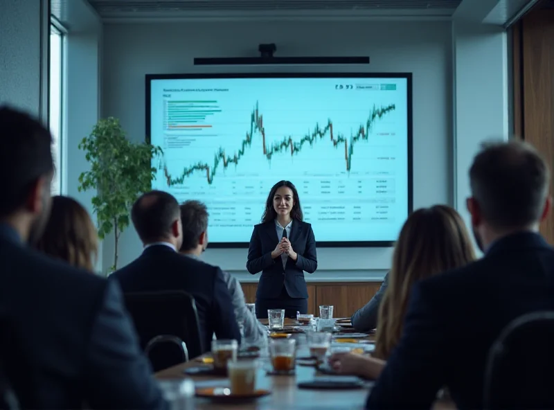 A diverse group of investors listening intently to a presentation in a modern conference room.