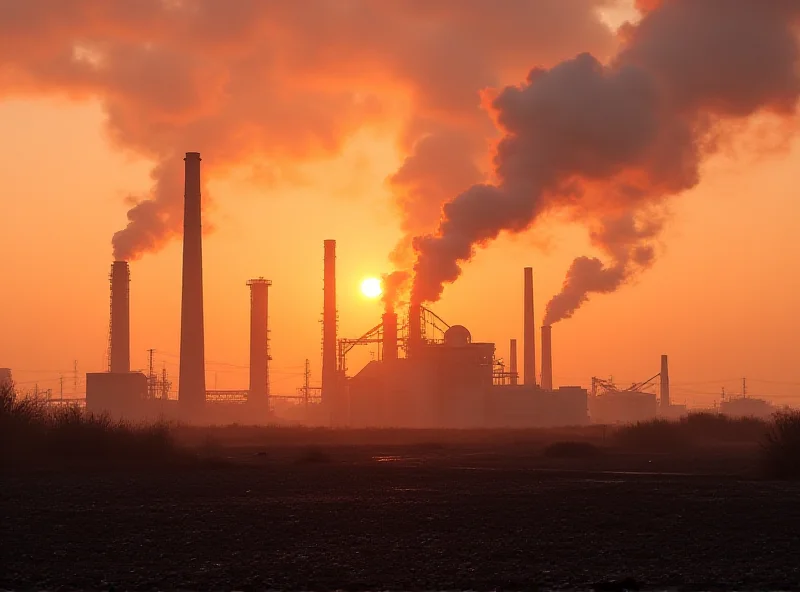 Industrial landscape with smokestacks billowing smoke into the atmosphere.