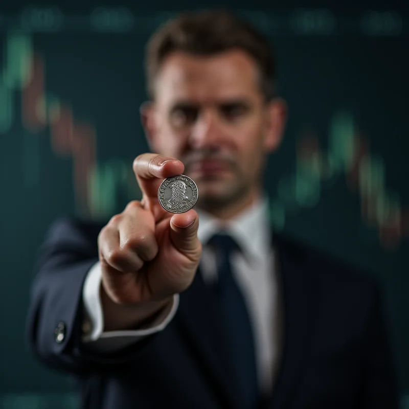 A person flipping a coin with a determined expression, symbolizing the reliability of economic forecasts.