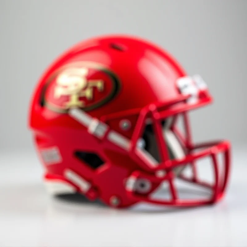 A football helmet with the 49ers logo displayed prominently.