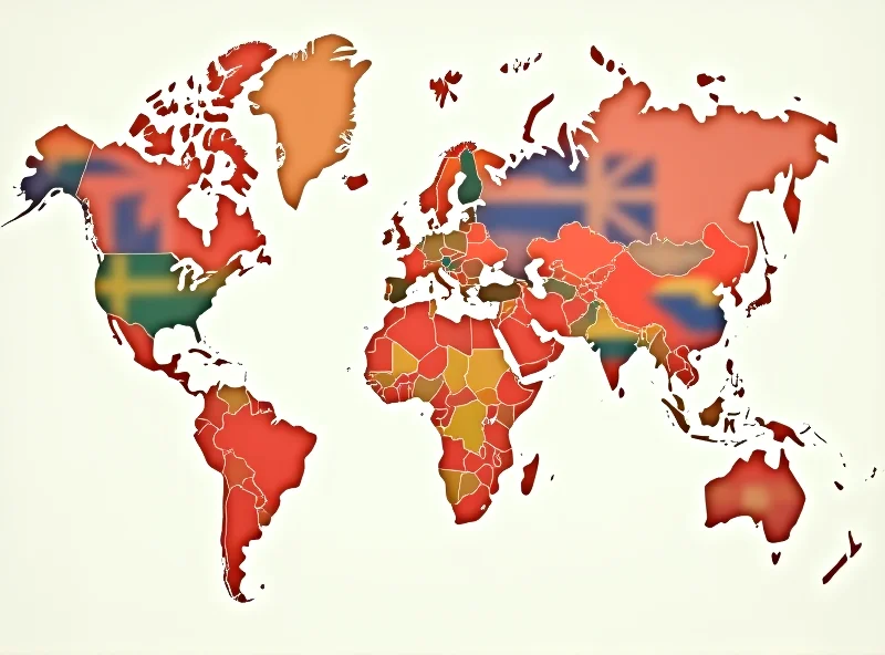 AI generated image of a world map with various flags competing for the top spot, symbolizing national priorities and inverted hierarchies.