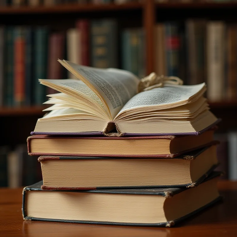 A stack of textbooks with an English dictionary on top, symbolizing preparation for the English exam.