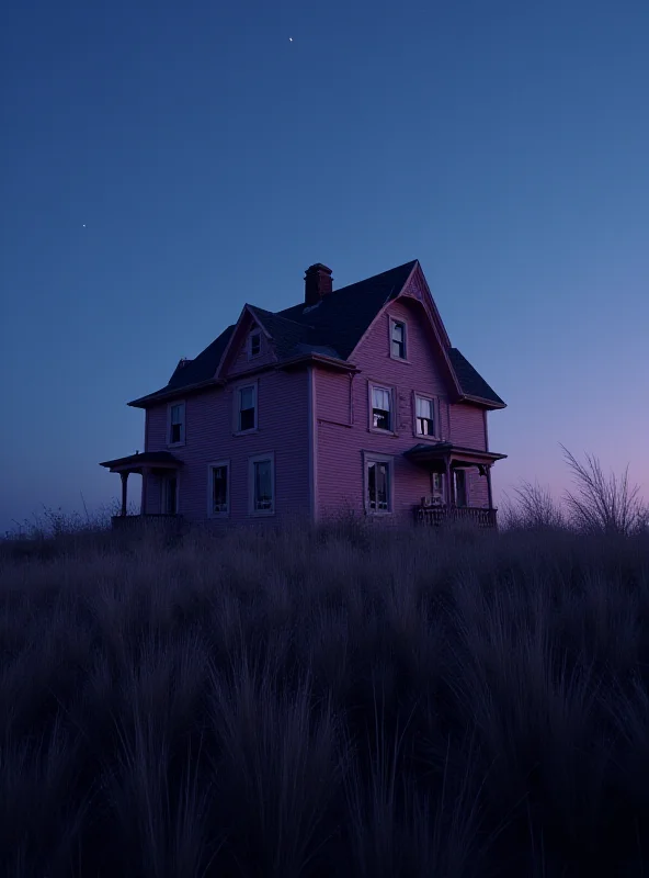 A pink house with a mysterious atmosphere.