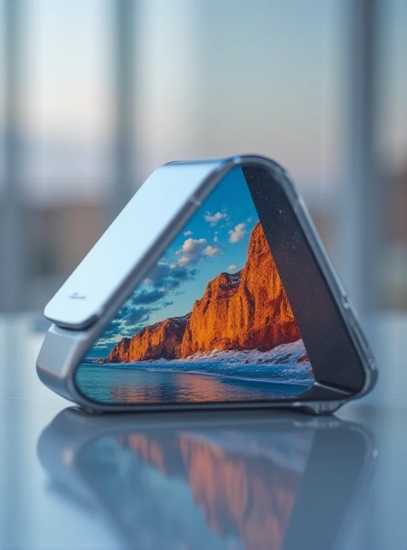 A sleek, modern foldable smartphone, partially folded, showcasing its thin profile and vibrant display.