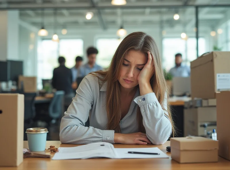 Illustration of a person being laid off from a job in a modern office setting.