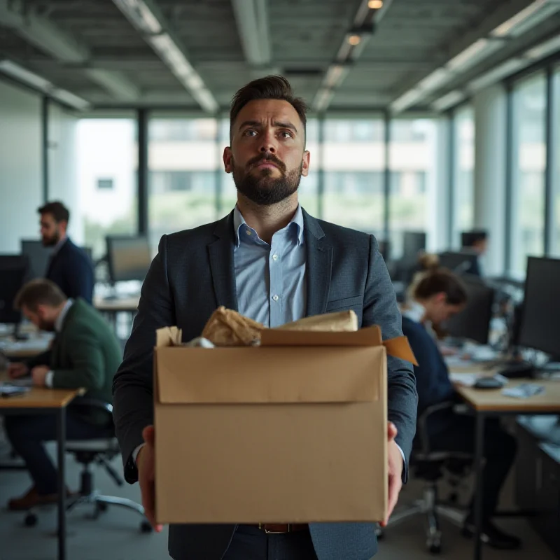 A confused employee standing in a modern office.