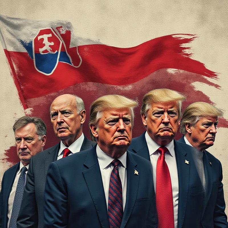Collage showing Zelensky, Trump, the Slovakian flag, and social media icons