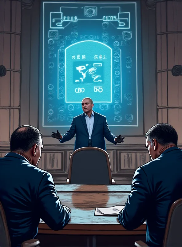 A courtroom scene depicting a debate about AI regulation, with Microsoft and the CMA represented.
