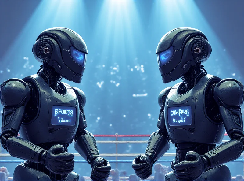 Illustration of two robots facing each other in a boxing ring, representing the competition between Grok 3 and Gemini.