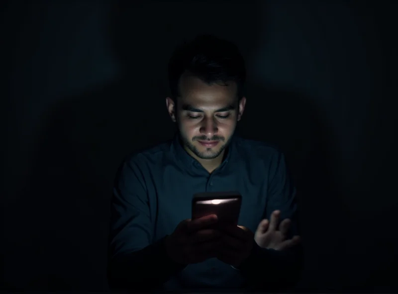 Illustration of a person looking at a phone with a digital avatar on the screen, suggesting an AI girlfriend.