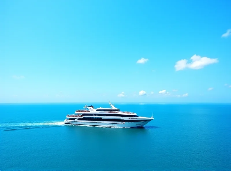 Aerial view of a Baleària ferry sailing on a bright blue sea, with clear skies above.