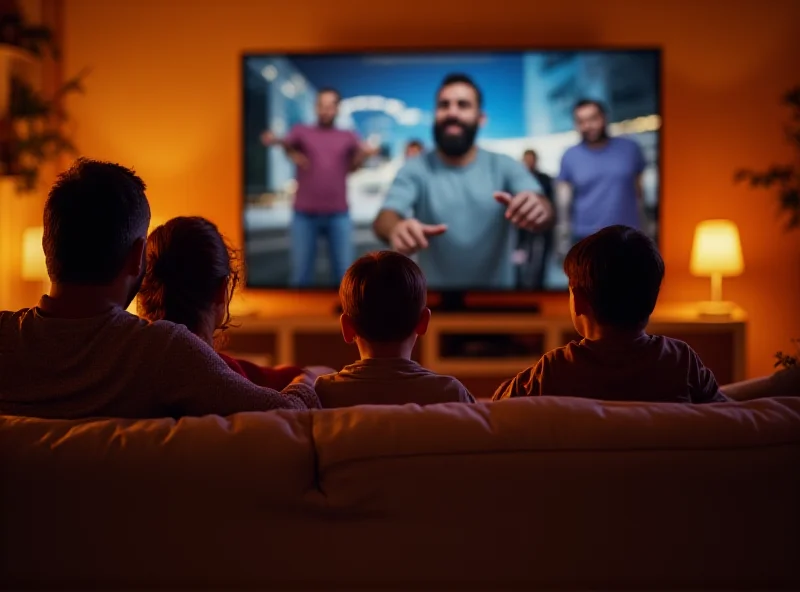 A family enjoying streaming video on their smart TV connected to 5G home internet.
