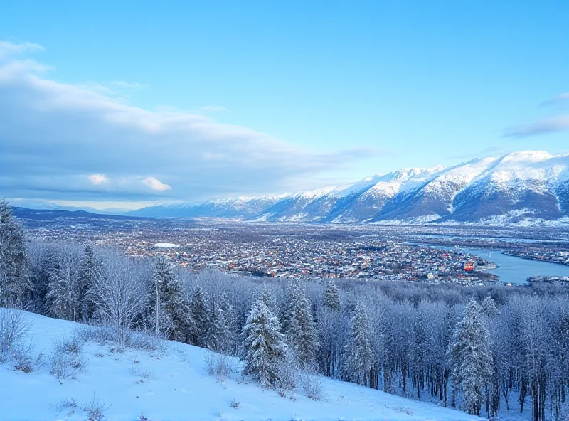 A panoramic view of Trondheim, Norway, with the ski jumping hill in the distance.