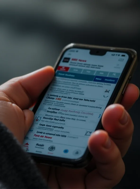 A person holding a smartphone displaying the BBC News app with various news headlines and categories.