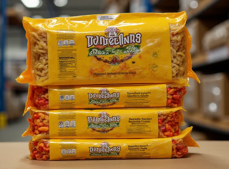 Close-up shot of several 7oz packages of La Moderna pasta stacked neatly, showcasing different pasta shapes and vibrant packaging.