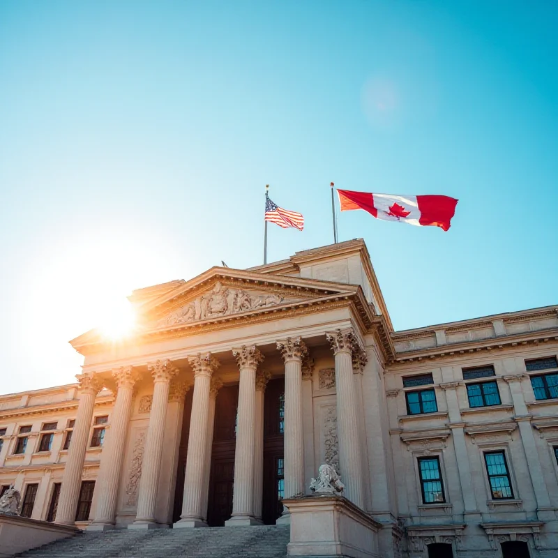 A government building with the flag waving, representing fiscal policy and economic reform.