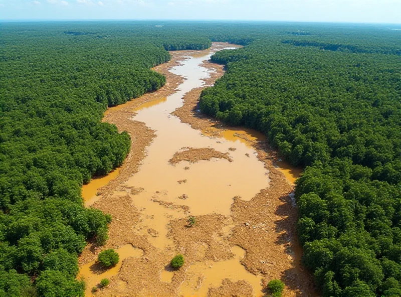 Deforested area in the Amazon rainforest due to illegal mining.