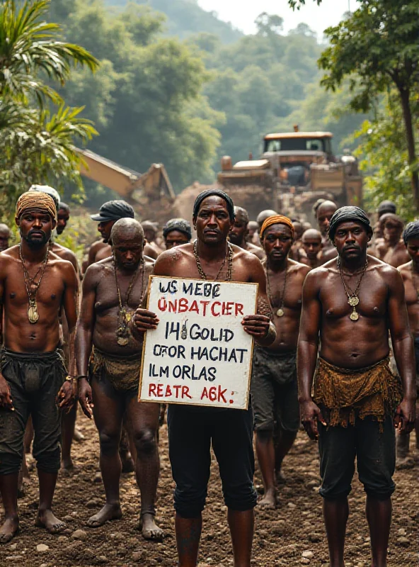 Indigenous people protesting against illegal mining in the Amazon.