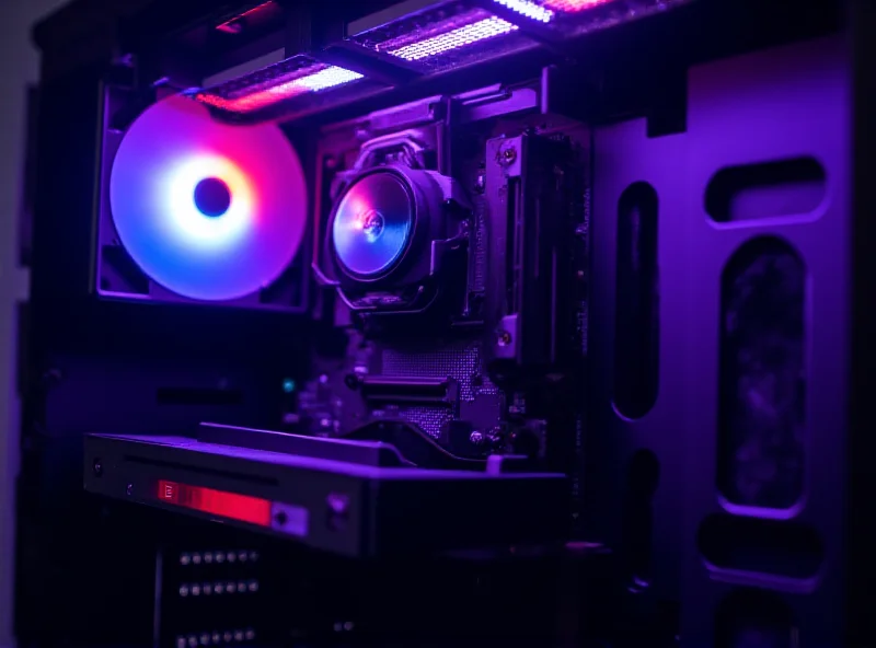 Close-up of an AMD Radeon RX 9070 graphics card installed in a high-end gaming PC. The card is illuminated with RGB lighting, and the surrounding components are visible, showcasing the PC's cooling system and overall build quality.