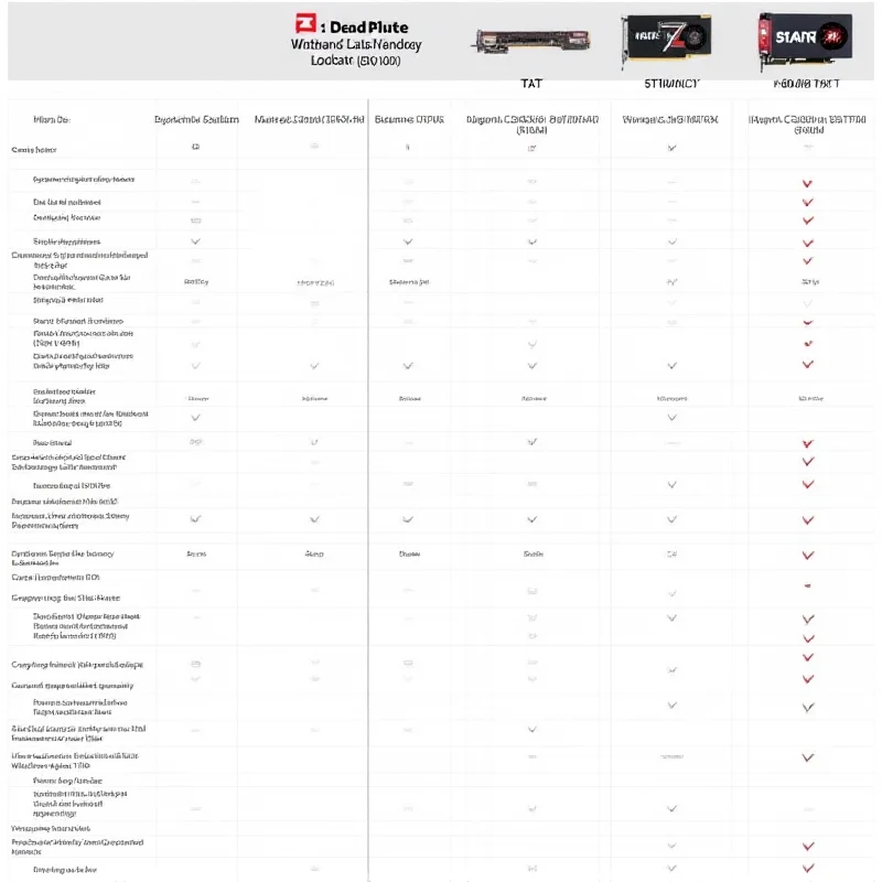 A detailed comparison chart showing the specifications of the AMD Radeon 9070 and 9070 XT GPUs, including compute units, memory, power draw, and clock speeds.