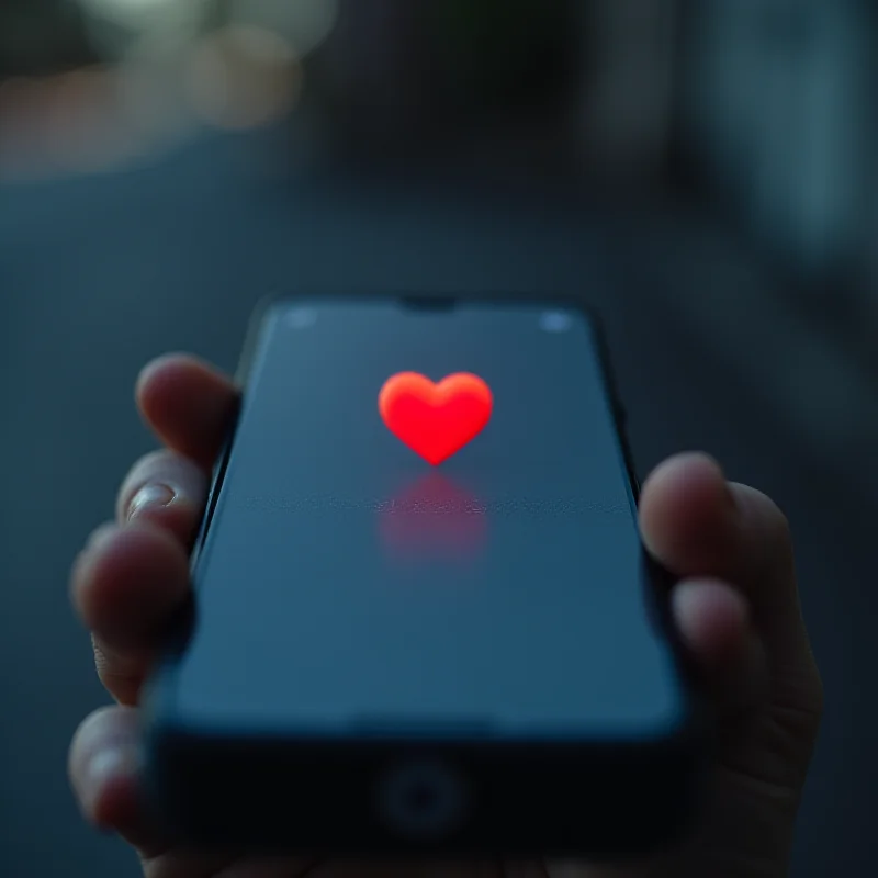A close-up of a smartphone screen displaying a message with a heart emoji, symbolizing the potential for both connection and danger in online communication.