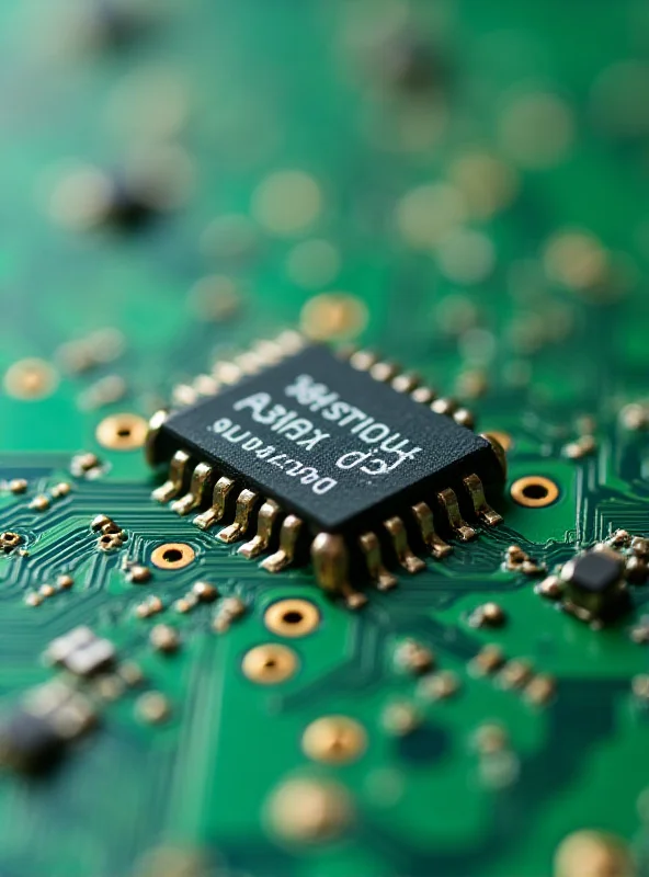 Close up of an ON Semiconductor chip on a circuit board.