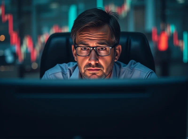 Illustration of a stock chart trending downwards, with analysts looking concerned.