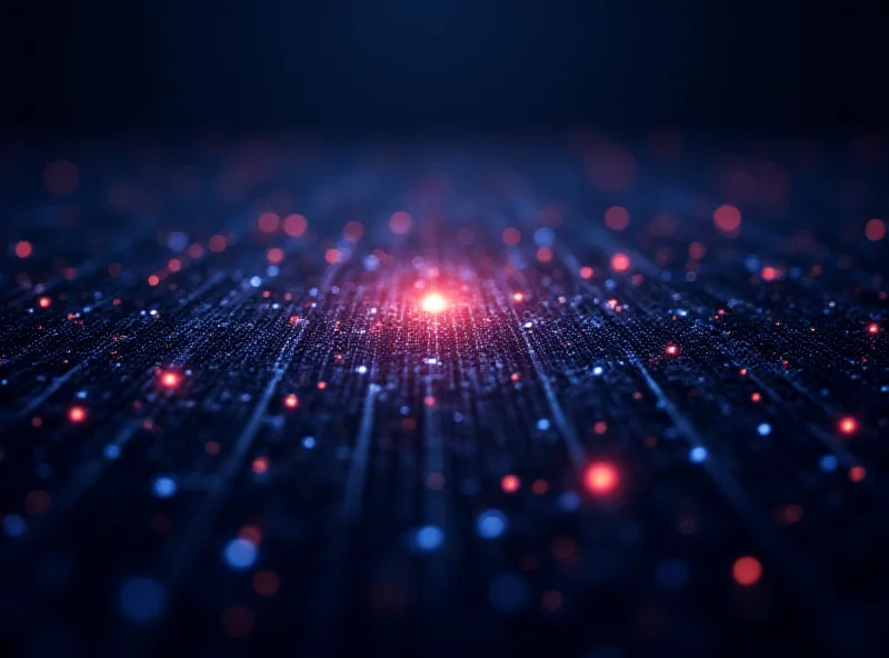 Abstract representation of quantum computing with glowing particles arranged in a complex grid.