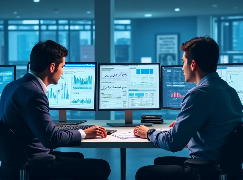 Illustration of analysts reviewing financial data on screens, with Owens Corning logo in the background