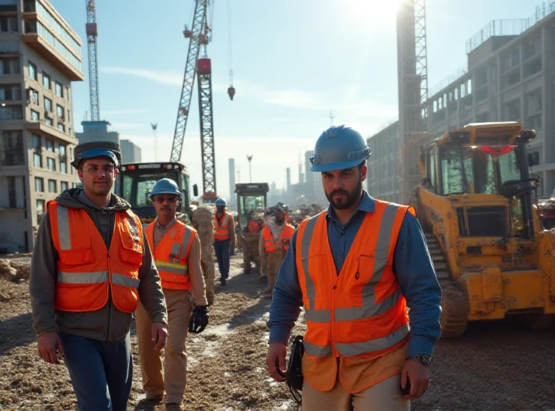 Construction site with heavy machinery and workers, possibly related to Titan America's operations.