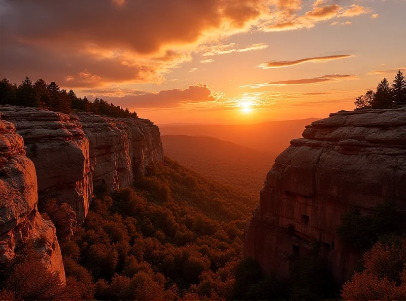Panoramic view of Mesa Verde cliff dwellings at sunset.