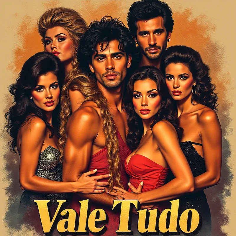 A vintage poster of the original 'Vale Tudo' soap opera, showcasing the main characters.