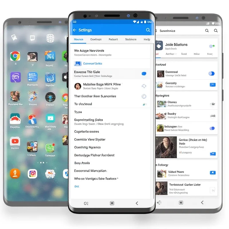 Collage of Android phone screens showing different apps and features.