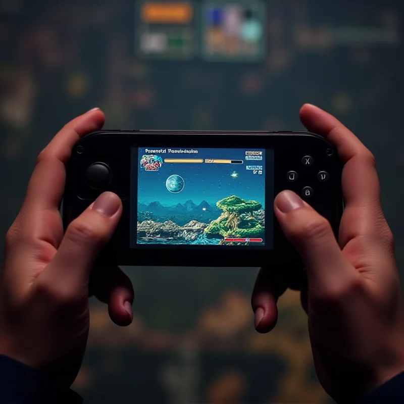 Close up of an Android gaming handheld running an emulator.