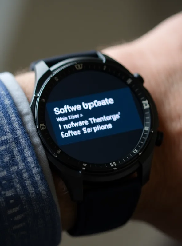 Close-up shot of a OnePlus Watch 2 displaying a notification about a software update.