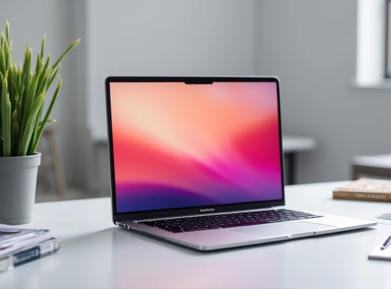 A sleek image of the new M4 MacBook Air, showcasing its thin design and vibrant display, placed on a modern desk with minimal accessories.