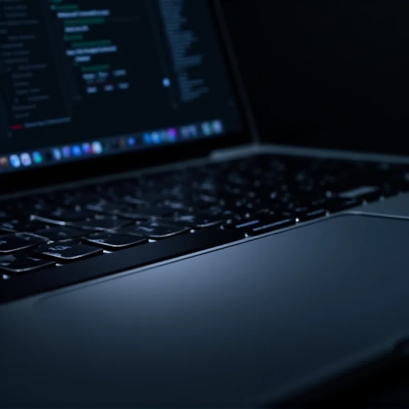 Close-up shot of the 14-inch MacBook Pro with the M3 Pro chip, highlighting the keyboard, trackpad, and sleek design.