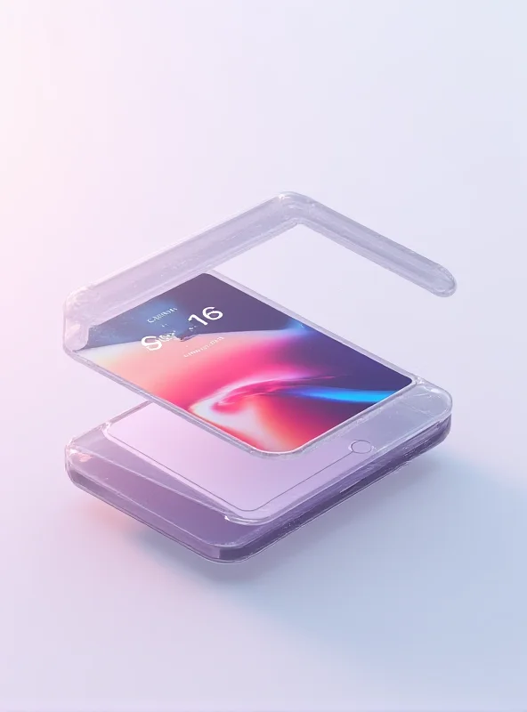 A futuristic rendering of a folding iPhone, showcasing a seamless, crease-free display when unfolded. The device is displayed in a modern, minimalist setting, emphasizing its sleek design and innovative technology.