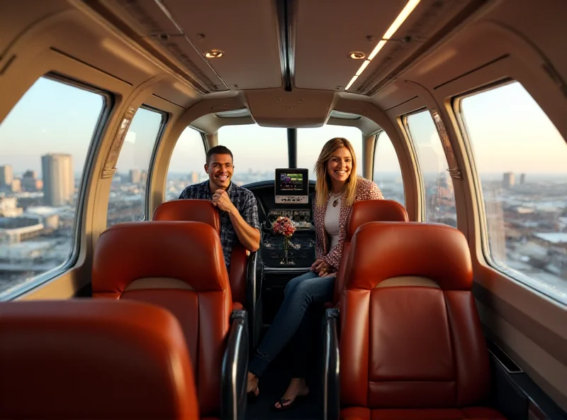 Conceptual image of the interior of an Archer Aviation air taxi, showing passengers enjoying the ride.