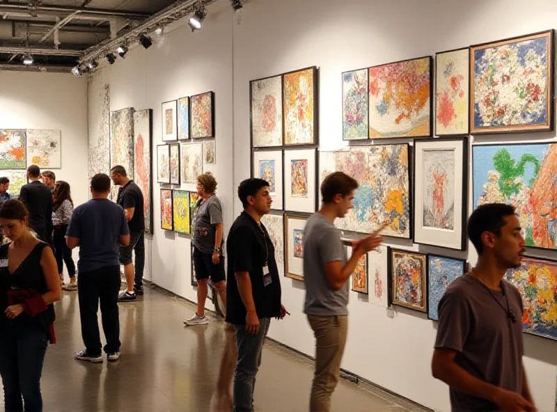 A vibrant display of artwork by emerging artists at ARCO.