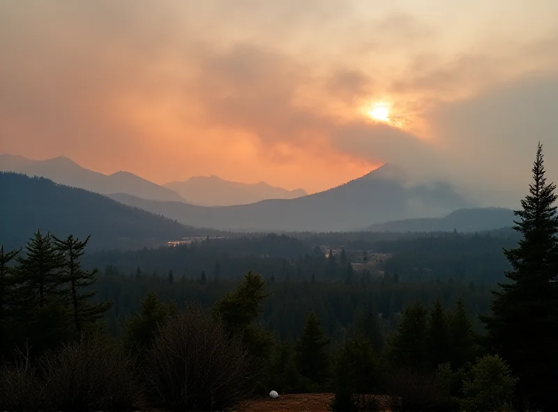 A panoramic view of the Patagonian landscape engulfed in flames, with smoke billowing across the mountains and forests. The image captures the scale and intensity of the wildfires, conveying a sense of environmental devastation.
