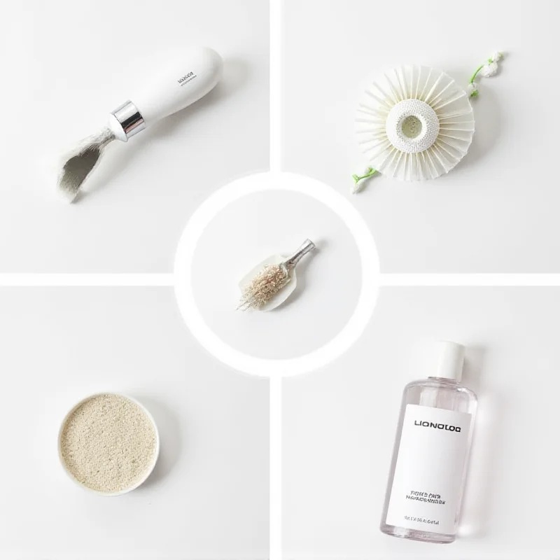 A collage of various products, including a cleaning tool, a kitchen gadget, and a beauty product, arranged in a visually appealing way.