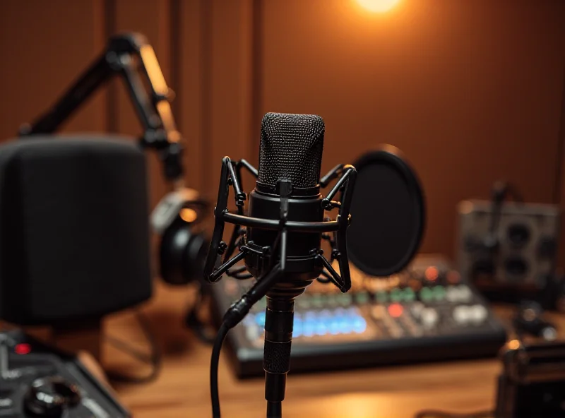 Podcast recording equipment in a studio