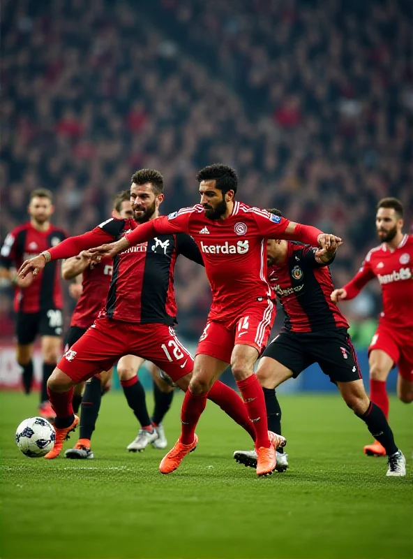 Action shot of Bayern Munich players in a match against Bayer Leverkusen