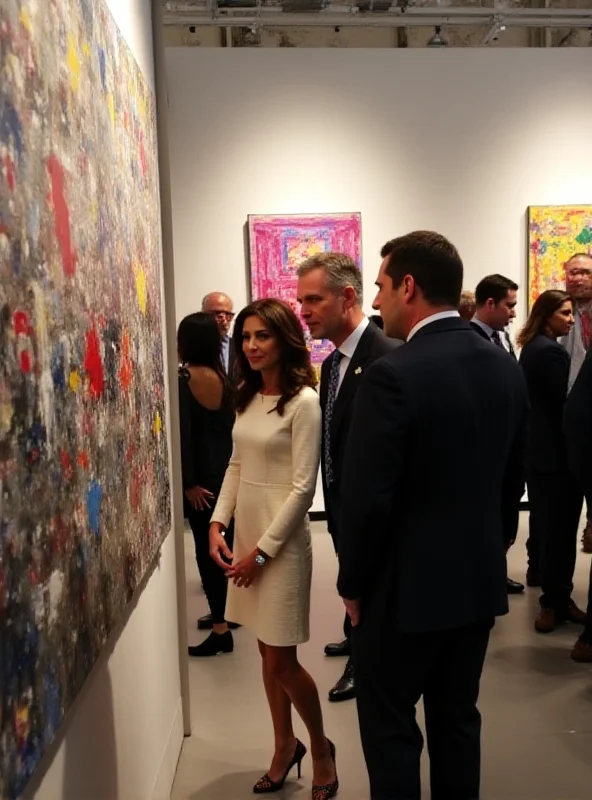 King Felipe and Queen Letizia viewing art at a contemporary art fair.