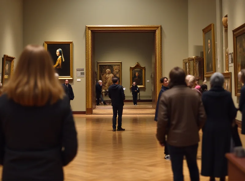 Interior of the Mauritshuis museum with Vermeer's Girl with a Pearl Earring on display.