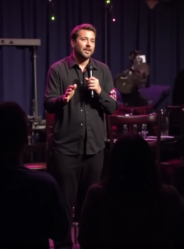 Comedian on stage with microphone