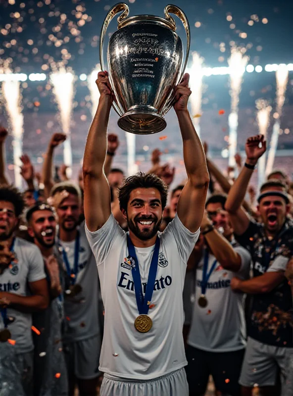 Marco Asensio holding the Champions League trophy.