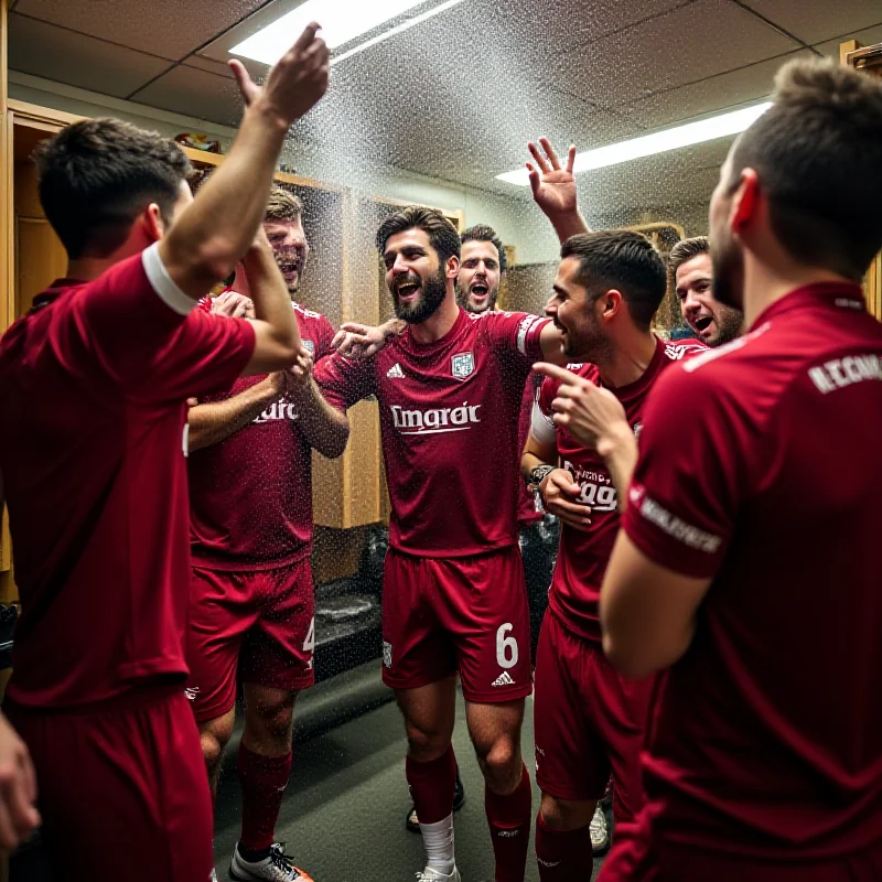 Aston Villa team celebrating a victory.