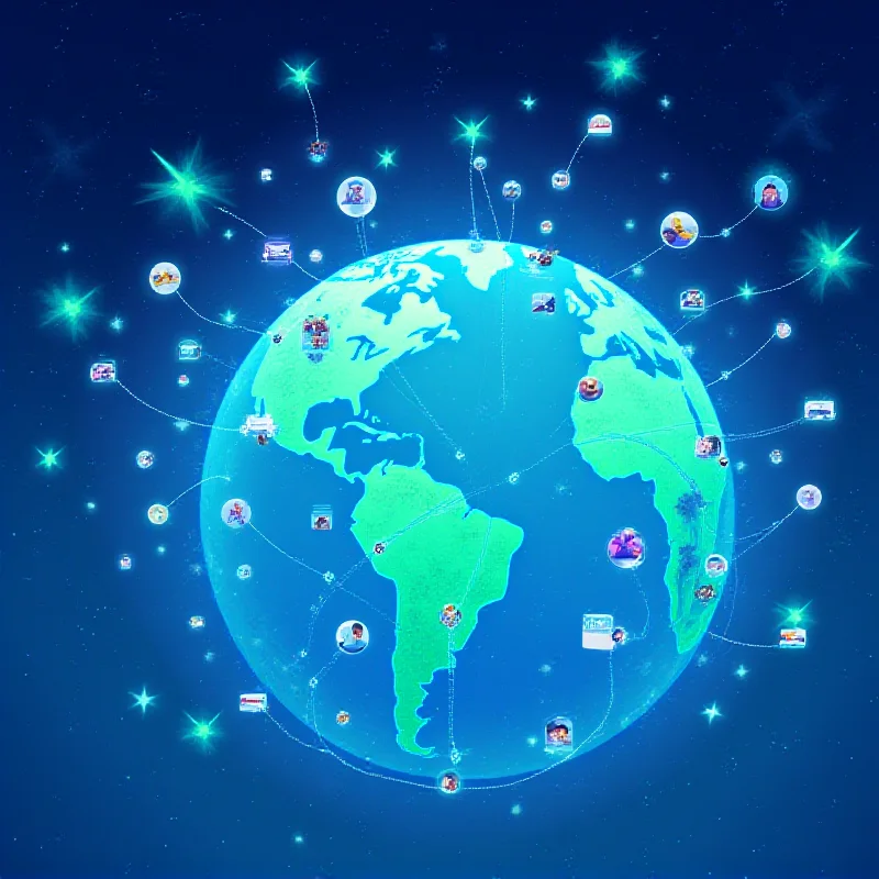 Futuristic depiction of global communication network with satellites